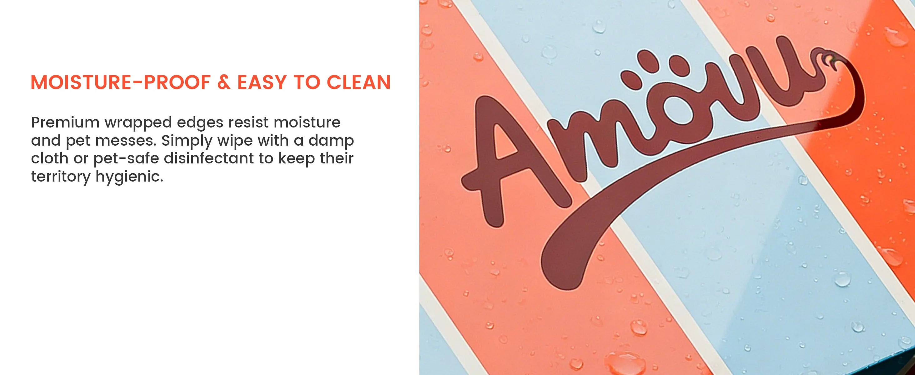 Product packaging with 'Amouu' branding and text about moisture-proof and easy-to-clean features.