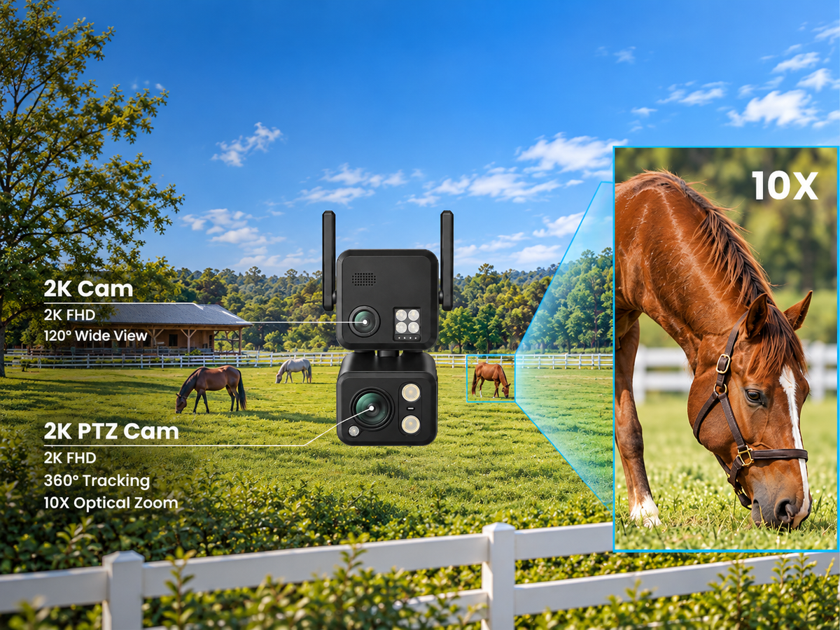 Horse Paddock Camera with Dual 2K Lenses and 10X Zoom